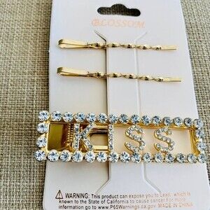 Hair clips fashion pins Rhinestone Gold Deco Hair Clips "KISS" set of 3 PCS